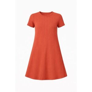 FREE ASSEMBLY Ribbed Knit Swing Dress Rust Orange Short Sleeve Casual Size S